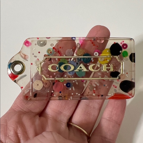🥳🎉 3.5" Coach Poppy XL Multicolor Confetti Lucite Hangtag Bag Fob Charm Keychain - Picture 5 of 12